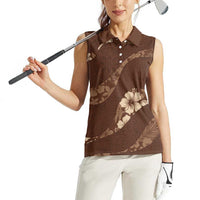 Aloha Hawaii Floral Tapa Women Sleeveless Polo Shirt Patchwork Mocha - Polynesian Pride