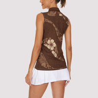 Aloha Hawaii Floral Tapa Women Sleeveless Polo Shirt Patchwork Mocha - Polynesian Pride