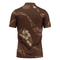 Aloha Hawaii Floral Tapa Zipper Polo Shirt Patchwork Mocha - Polynesian Pride