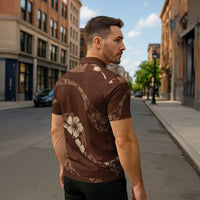 Aloha Hawaii Floral Tapa Zipper Polo Shirt Patchwork Mocha - Polynesian Pride