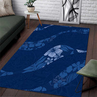 Aloha Hawaii Floral Tapa Area Rug Patchwork Navy - Polynesian Pride