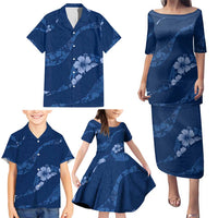 Aloha Hawaii Floral Tapa Family Matching Puletasi and Hawaiian Shirt Patchwork Navy - Polynesian Pride