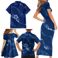 Aloha Hawaii Floral Tapa Family Matching Short Sleeve Bodycon Dress and Hawaiian Shirt Patchwork Navy - Polynesian Pride
