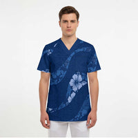 Aloha Hawaii Floral Tapa Scrub Top Patchwork Navy - Polynesian Pride