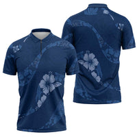 Aloha Hawaii Floral Tapa Zipper Polo Shirt Patchwork Navy - Polynesian Pride