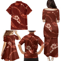 Aloha Hawaii Floral Tapa Family Matching Puletasi and Hawaiian Shirt Patchwork Crimson - Polynesian Pride