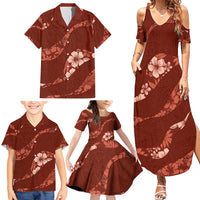 Aloha Hawaii Floral Tapa Family Matching Summer Maxi Dress and Hawaiian Shirt Patchwork Crimson - Polynesian Pride