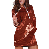Aloha Hawaii Floral Tapa Hoodie Dress Patchwork Crimson - Polynesian Pride