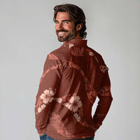 Aloha Hawaii Floral Tapa Long Sleeve Polo Shirt Patchwork Crimson - Polynesian Pride