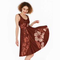 Aloha Hawaii Floral Tapa Midi Dress Patchwork Crimson - Polynesian Pride