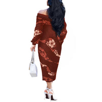 Aloha Hawaii Floral Tapa Off The Shoulder Long Sleeve Dress Patchwork Crimson - Polynesian Pride