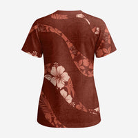 Aloha Hawaii Floral Tapa Scrub Top Patchwork Crimson - Polynesian Pride
