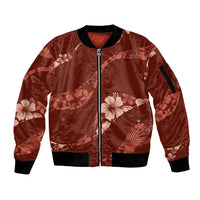 Aloha Hawaii Floral Tapa Sleeve Zip Bomber Jacket Patchwork Crimson - Polynesian Pride