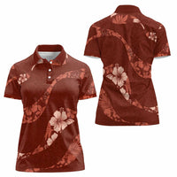 Aloha Hawaii Floral Tapa Women Polo Shirt Patchwork Crimson - Polynesian Pride
