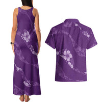 Aloha Hawaii Floral Tapa Couples Matching Tank Maxi Dress and Hawaiian Shirt Patchwork Violet - Polynesian Pride