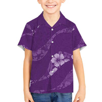 Aloha Hawaii Floral Tapa Family Matching Off Shoulder Short Dress and Hawaiian Shirt Patchwork Violet - Polynesian Pride