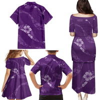 Aloha Hawaii Floral Tapa Family Matching Puletasi and Hawaiian Shirt Patchwork Violet - Polynesian Pride
