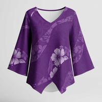 Aloha Hawaii Floral Tapa Kimono Sleeve Blouse Patchwork Violet - Polynesian Pride