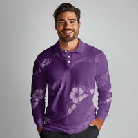 Aloha Hawaii Floral Tapa Long Sleeve Polo Shirt Patchwork Violet - Polynesian Pride