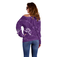 Aloha Hawaii Floral Tapa Off Shoulder Sweater Patchwork Violet - Polynesian Pride