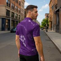 Aloha Hawaii Floral Tapa Zipper Polo Shirt Patchwork Violet - Polynesian Pride