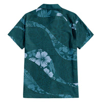 Aloha Hawaii Floral Tapa Family Matching Off Shoulder Maxi Dress and Hawaiian Shirt Patchwork Teal - Polynesian Pride