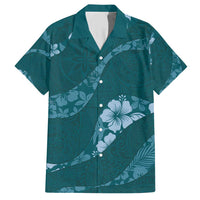 Aloha Hawaii Floral Tapa Family Matching Short Sleeve Bodycon Dress and Hawaiian Shirt Patchwork Teal - Polynesian Pride