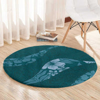 Aloha Hawaii Floral Tapa Round Carpet Patchwork Teal - Polynesian Pride