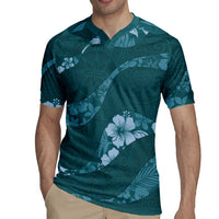Aloha Hawaii Floral Tapa Rugby Jersey Patchwork Teal - Polynesian Pride