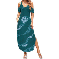 Aloha Hawaii Floral Tapa Summer Maxi Dress Patchwork Teal - Polynesian Pride