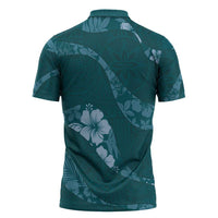 Aloha Hawaii Floral Tapa Zipper Polo Shirt Patchwork Teal - Polynesian Pride