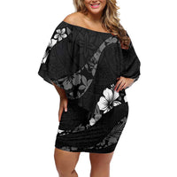 Aloha Hawaii Floral Tapa Family Matching Off Shoulder Short Dress and Hawaiian Shirt Patchwork Charcoal - Polynesian Pride