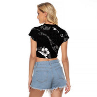 Aloha Hawaii Floral Tapa Raglan Cropped T Shirt Patchwork Charcoal - Polynesian Pride