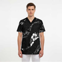 Aloha Hawaii Floral Tapa Scrub Top Patchwork Charcoal - Polynesian Pride