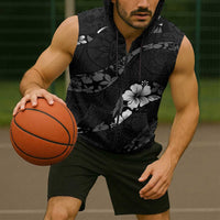 Aloha Hawaii Floral Tapa Sleeveless Zip Hoodie Patchwork Charcoal LT7