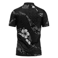 Aloha Hawaii Floral Tapa Zipper Polo Shirt Patchwork Charcoal - Polynesian Pride