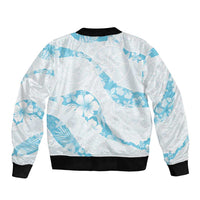 Aloha Hawaii Floral Tapa Bomber Jacket Patchwork Turquoise - Polynesian Pride