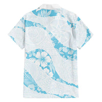 Aloha Hawaii Floral Tapa Family Matching Long Sleeve Bodycon Dress and Hawaiian Shirt Patchwork Turquoise - Polynesian Pride