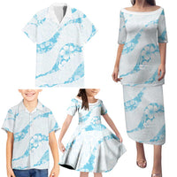 Aloha Hawaii Floral Tapa Family Matching Puletasi and Hawaiian Shirt Patchwork Turquoise - Polynesian Pride
