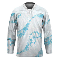 Aloha Hawaii Floral Tapa Hockey Jersey Patchwork Turquoise - Polynesian Pride