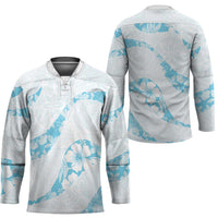 Aloha Hawaii Floral Tapa Hockey Jersey Patchwork Turquoise - Polynesian Pride