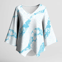 Aloha Hawaii Floral Tapa Kimono Sleeve Blouse Patchwork Turquoise - Polynesian Pride