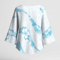 Aloha Hawaii Floral Tapa Kimono Sleeve Blouse Patchwork Turquoise - Polynesian Pride
