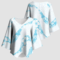 Aloha Hawaii Floral Tapa Kimono Sleeve Blouse Patchwork Turquoise - Polynesian Pride