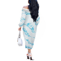 Aloha Hawaii Floral Tapa Off The Shoulder Long Sleeve Dress Patchwork Turquoise - Polynesian Pride