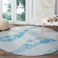 Aloha Hawaii Floral Tapa Round Carpet Patchwork Turquoise - Polynesian Pride