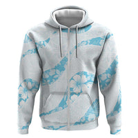 Aloha Hawaii Floral Tapa Zip Hoodie Patchwork Turquoise - Polynesian Pride