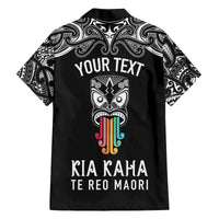 personalised-kia-kaha-te-reo-maori-family-matching-off-shoulder-short-dress-and-hawaiian-shirt-hei-tiki-mix-koru-black