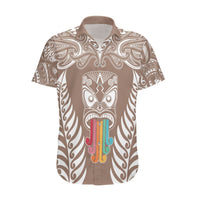 Personalised Kia Kaha Te Reo Maori Hawaiian Shirt Hei Tiki Mix Koru - Brown LT7 Brown - Polynesian Pride