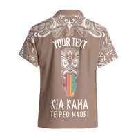 Personalised Kia Kaha Te Reo Maori Hawaiian Shirt Hei Tiki Mix Koru - Brown LT7 - Polynesian Pride